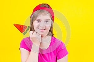 Girl Down syndrome with large Lollipop