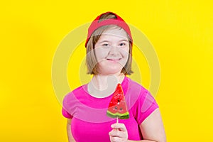 Girl Down syndrome with large Lollipop