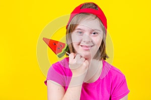 Girl Down syndrome with large Lollipop