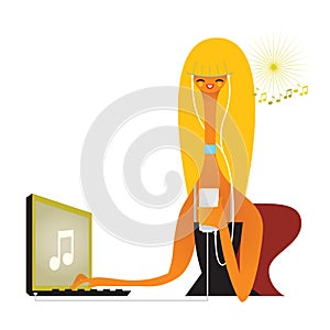 Girl downloading and listening music