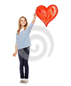 Girl drawing big red heart in the air