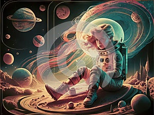 Girl dreaming of outer space