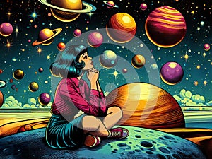 Girl dreaming of outer space