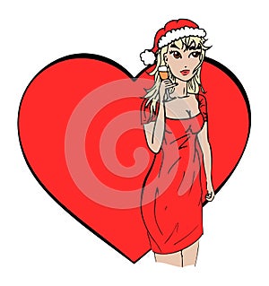 Girl dressed as Santa Claus - big red heart