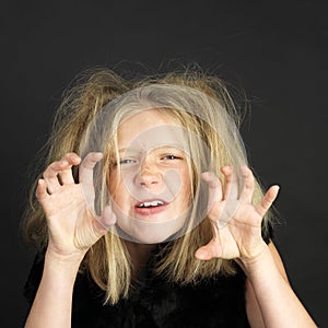 Girl dressed as a troll for halloween