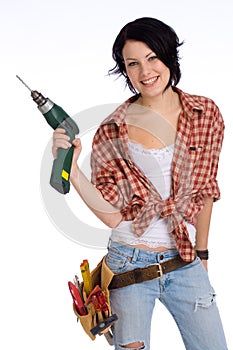 Girl with drilling machine