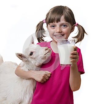 Girl drinking healthy goat milk