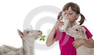 Girl drinking healthy goat milk