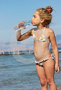 Girl drinking water from the bottle