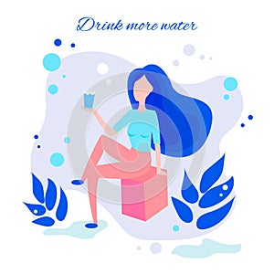 A girl drinks water through a straw. Rest at the resort. Beautiful dynamic girl with water. Young woman drinking water. The girl i