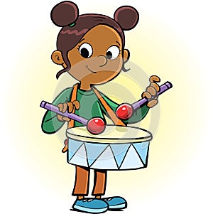 Girl with a drum ready to play music