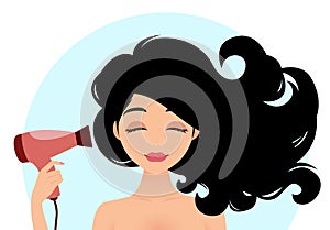 Girl drying hair
