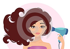 Girl drying hair cartoon