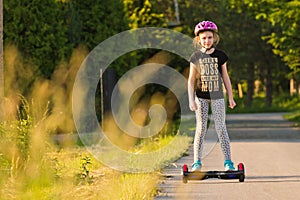 Girl on Dual Wheel Self Balancing Electric Skateboard