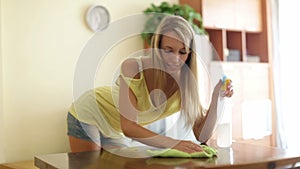 Girl dusting furniture