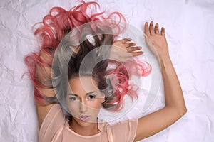 Girl with dyed hair, professional hair colouring