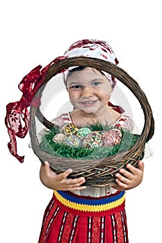 Girl with easter eggs in a basket