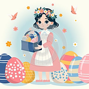 Girl with easter eggs basket