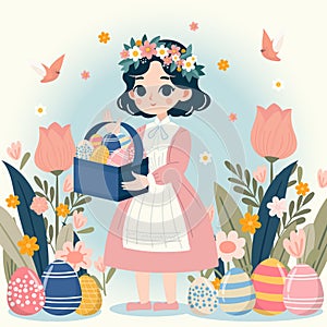 Girl with easter eggs basket