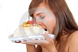Girl eat cake photo
