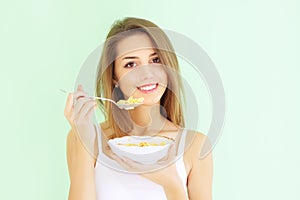 Girl eating cornflakes