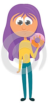 Girl eating donut, illustration, vector