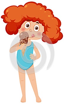 A girl eating ice cream in summer theme