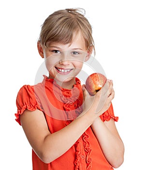Girl eating red apple isolated