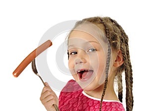 Girl eating sausage