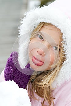 Girl eating snow