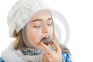 Girl Eating Sugary Donut.