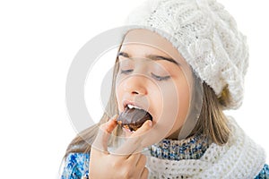 Girl Eating Sugary Donut.