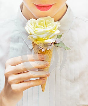 Girl is eating an unusual ice cream