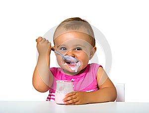 Girl eating yogurt