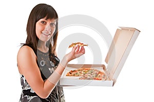 Girl eats a pizza