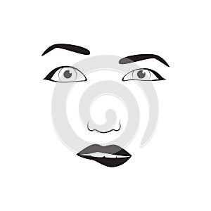 Girl emotion face cartoon vector illustration and woman emoji icon cute symbol character human expression black