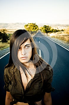 Girl in empty road