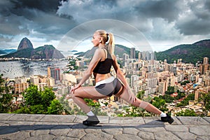 Girl is engaged in gymnastics in Rio