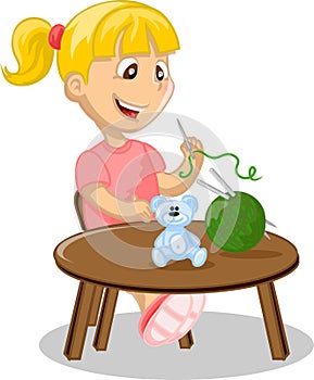 The girl is engaged in needlework,vector