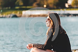 Girl at English Bay Beach in Vancouver, BC, Canada