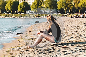 Girl at English Bay Beach in Vancouver, BC, Canada