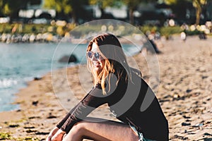 Girl at English Bay Beach in Vancouver, BC, Canada