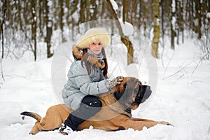 Girl with an English Mastiff