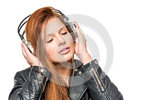 Girl enjoying a classic melody with headphones