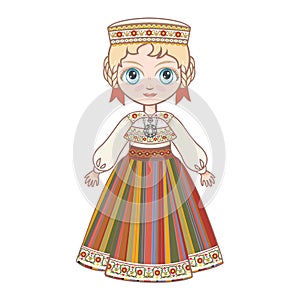 The girl in Estonian dress.