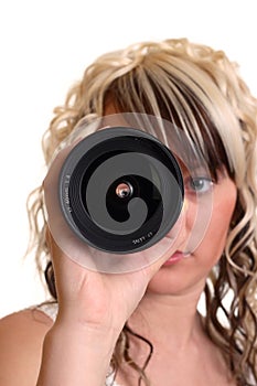 Girl examine lense photo