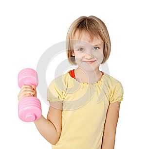 Girl exercising with dumbbell