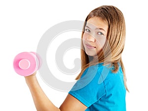 Girl exercising with dumbbell