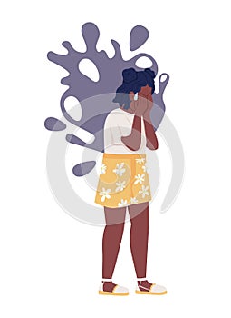 Girl experiences panic episode semi flat color vector character