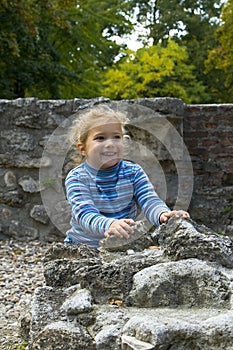 Girl exploring Roman ruins